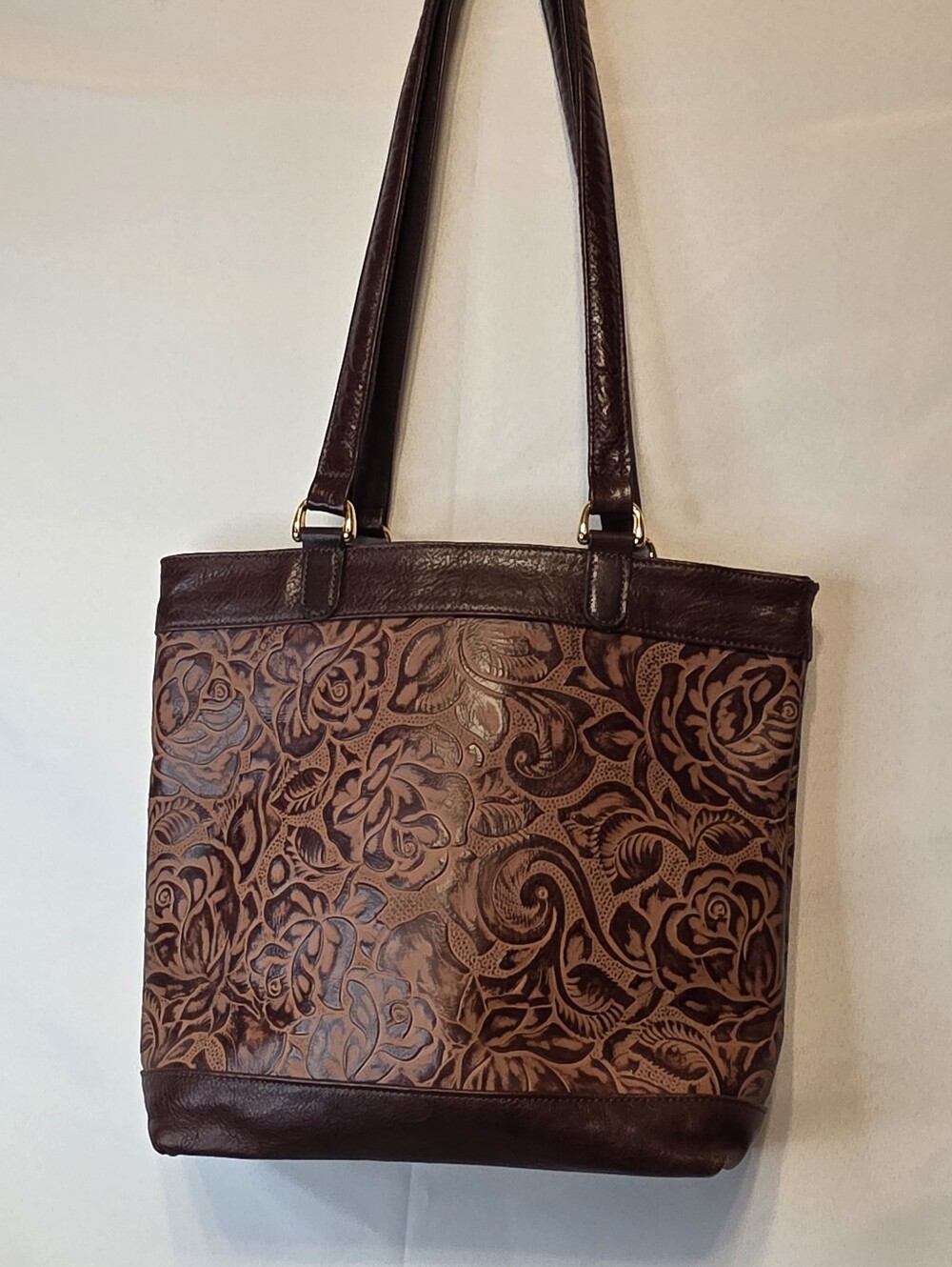 SAS Floral Tooled Leather Tote Bag in Brown